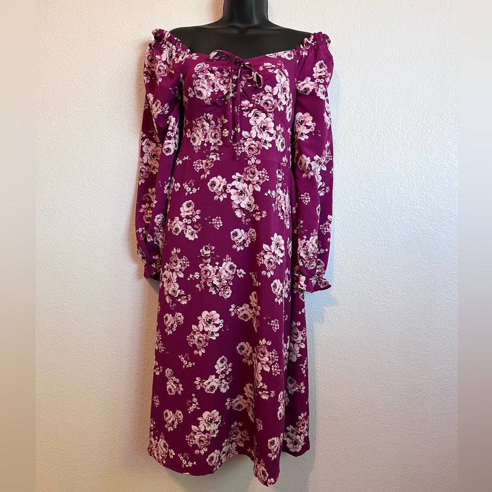 Lily Rose Pink Floral Square Neck Smocked Midi Dress Women XS
